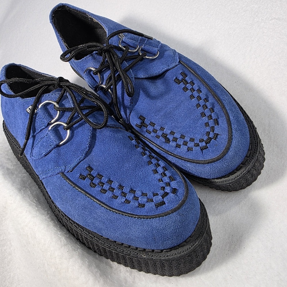 T.U.K Shoes Mens Size 9 Blue Suede Black Interlace RUBBER Sole 2012 Creeper Punk